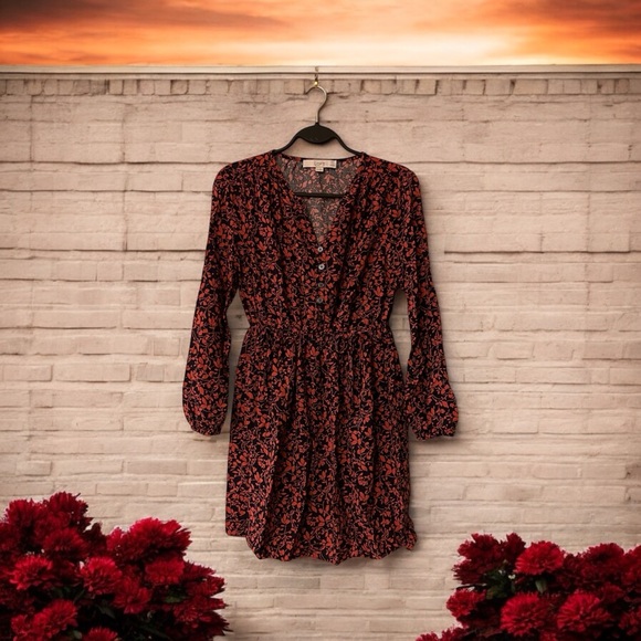 LOFT Petites Black & Burnt Sienna Leaf Print Mini Dress/Tunic Top - Picture 11 of 15